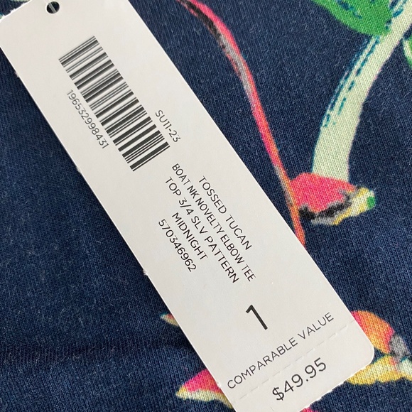 NWT Chicos Cotton Modal Navy Print Elbow Sleeve Tee Sz M - Picture 6 of 8